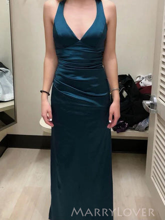 Deep V-neck Mermaid Long Evening Prom Dresses, Soft Satin Prom Dress, MR9216