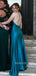 V-neck Blue Soft Satin Long Evening Prom Dresses, Backless Prom Dress, MR9228