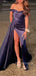Off Shoulder Satin Side Slit Floor-length Long Evening Prom Dresses, MR9233