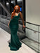 Emerald Green Satin Formal Mermaid Straps Long Evening Prom Dresses, MR9234