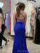 Sheath Mermaid Royal Blue Side Slit Long Evening Prom Dresses, MR9240