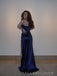 Morden Navy Blue Satin High Slit Long Evening Prom Dresses,Strapless Prom Dress, MR9246