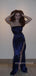 Morden Navy Blue Satin High Slit Long Evening Prom Dresses,Strapless Prom Dress, MR9246