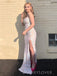 Gorgeous Lace Spaghetti Straps Side Slit Long Evening Prom Dresses, Mermaid Prom Dress, MR9255