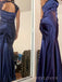 Mermaid Satin Lace Long Evening Prom Dresses, Blue Prom Dress, MR9277