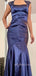 Mermaid Satin Lace Long Evening Prom Dresses, Blue Prom Dress, MR9277