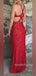 Mermaid Red Lace V-neck Long Evening Prom Dresses, MR9279