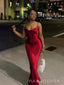 Popular Red Satin Spaghetti Straps Long Evening Prom Dresses, Mermaid Prom Dress, MR9281