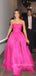 Formal Hot Pink Gaganza Satin Long Evening Prom Dresses, Strapless A-line Prom Dress, MR9286