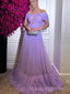 Floor-length Purple Tulle Long Evening Prom Dresses,  Off Shoulder A-line Prom Dress, MR9287