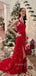 Sparkly Red Sequins Side Slit Long Evening Prom Dresses, MR9293