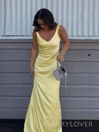 Gorgeous Mermaid Satin V-neck Long Evening Prom Dresses, Backless Prom Dress, MR9351