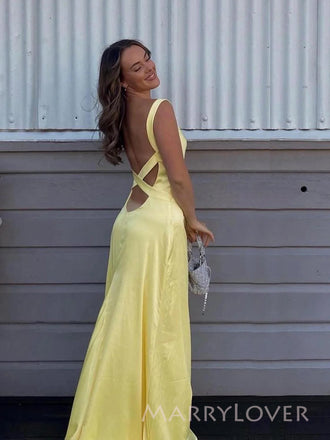 Gorgeous Mermaid Satin V-neck Long Evening Prom Dresses, Backless Prom Dress, MR9351