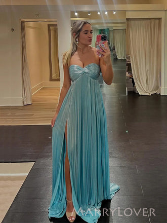 A-line Sweetheart Blue Sparkly Long Evening Prom Dresses, A-line Prom Dress, MR9358
