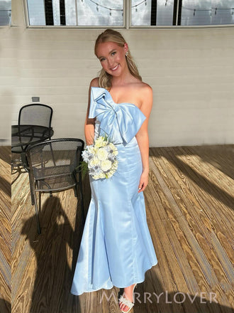 Blue Satin Mermaid Sweetheart Long Evening Prom Dresses, MR9362