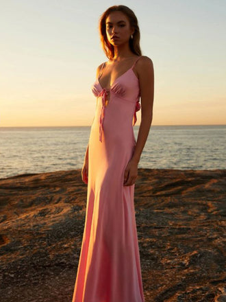 Simple V-neck Spaghetti Straps Mermaid Long Evening Prom Dresses, MR9367