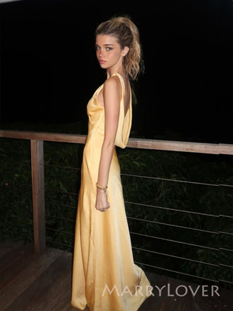 Deep V-neck Satin Mermaid Backless Long Evening Prom Dresses, MR9385