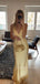 Deep V-neck Satin Mermaid Backless Long Evening Prom Dresses, MR9385