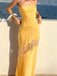 Simple Yellow Satin Lace Mermaid Long Evening Prom Dresses, MR9386