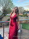 Gorgeous Burgundy Satin V-neck Mermaid Long Evening Prom Dresses, MR9387