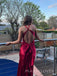 Gorgeous Burgundy Satin V-neck Mermaid Long Evening Prom Dresses, MR9387