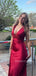 Gorgeous Burgundy Satin V-neck Mermaid Long Evening Prom Dresses, MR9387
