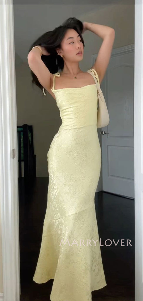 Formal Yellow Mermaid Spaghetti Straps Long Evening Prom Dresses, MR9388
