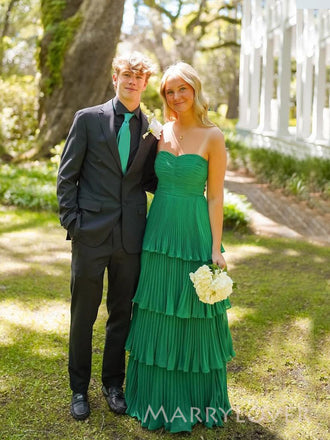 Morden Green Chiffon Sweetheart Long Evening Prom Dresses, A-line Prom Dress, MR9393