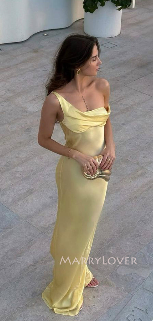 Sexy Satin Long Evening Prom Dresses, Yellow prom dress, MR9394