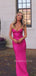 Sparkly Mermaid Pink Jersey Long Evening Prom Dresses, V-neck prom dress, MR9400