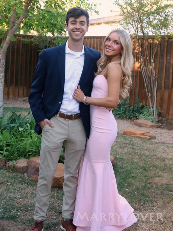Gorgeous Pink Mermaid Long Evening Prom Dresses, Spaghetti Straps prom dress, MR9403
