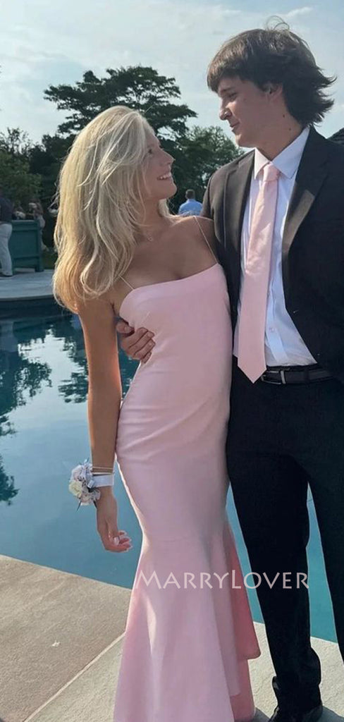 Gorgeous Pink Mermaid Long Evening Prom Dresses, Spaghetti Straps prom dress, MR9403