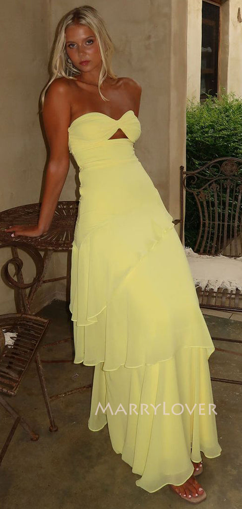 Sweetheart Chiffon A-line Long Evening Prom Dresses, MR9404