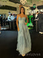 Lovely Blue Tulle A-line Spaghetti Straps Long Evening Prom Dresses, MR9405