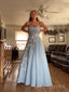 Formal Blue A-line Appliques Long Evening Prom Dresses, Sweetheart prom dress, MR9406