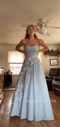 Formal Blue A-line Appliques Long Evening Prom Dresses, Sweetheart prom dress, MR9406