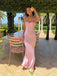 Morden Pink Mermaid Spaghetti Straps Beaded Long Evening Prom Dresses, MR9408