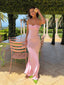 Morden Pink Mermaid Spaghetti Straps Beaded Long Evening Prom Dresses, MR9408