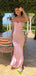 Morden Pink Mermaid Spaghetti Straps Beaded Long Evening Prom Dresses, MR9408