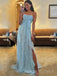 Unique Blue Chiffon Sweetheart A-line Long Evening Prom Dresses, MR9409