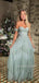 Gorgeous Off Shoulder A-line Blue Long Evening Prom Dresses, MR9411