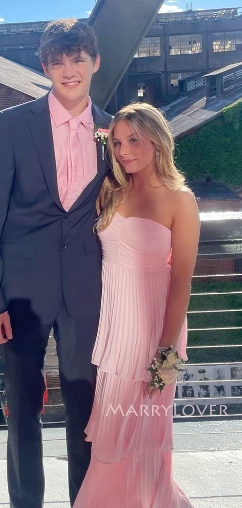 Sweetheart Pink Chiffon Long Evening Prom Dresses, A-line Prom Dress, MR9417