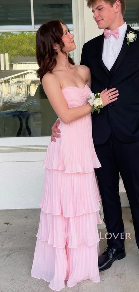 Sweetheart Pink Chiffon Long Evening Prom Dresses, A-line Prom Dress, MR9417