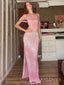 Off Shoulder Pink Mermaid Side Slit Long Evening Prom Dresses, Sparkly Prom Dress, MR9420