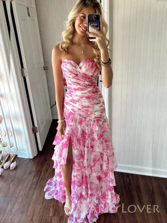 Gorgeous Chiffon Sweetheart Side Slit Long Evening Prom Dresses, MR9423