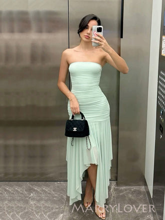 Lovely Sage Green Mermaid Strapless Long Evening Prom Dresses, MR9430