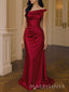 One Shoulder Mermaid Burgundy Satin Long Evening Prom Dresses, MR9445