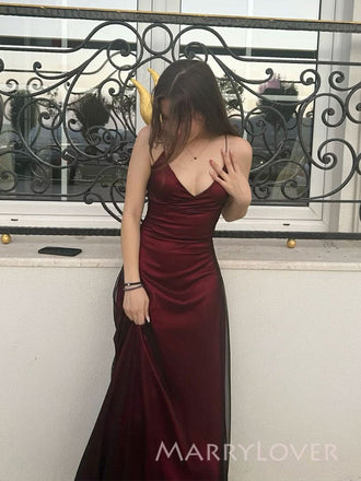 Lovely Black Chiffon Red V-neck Long Evening Prom Dresses, MR9452
