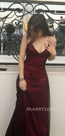 Lovely Black Chiffon Red V-neck Long Evening Prom Dresses, MR9452