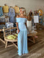 Off Shoulder Blue Sheath Long Evening Prom Dresses, MR9473